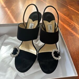 Jimmy Choo Shoes | Jimmy Choo Saphie 120mm Crystal Charm Black Suede Platform